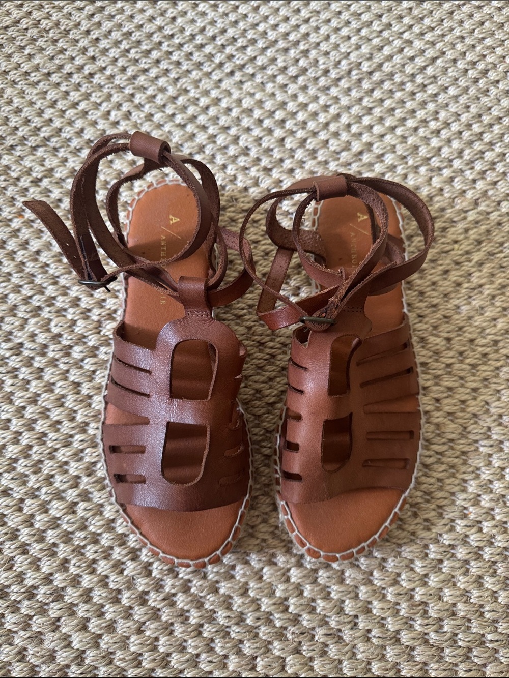 Anthropologie Brown Leather Gladiator Tie-Up Sandals